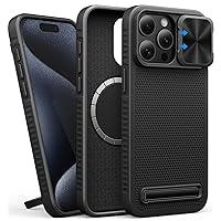 for iPhone 15 Pro Max Case Compatible with MagSafe, Built-in Kickstand & Slide Camera Cover, Military-Grade Drop Protection Rugged Hard Magnetic Phone Case for iPhone 15 Pro Max 5g 2023,Black