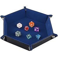 SIQUK Double Sided Dice Tray, Folding Hexagon PU Leather and Velvet Dice Holder for Dungeons and Dragons RPG Dice Gaming D&D and Other Table Games, Blue