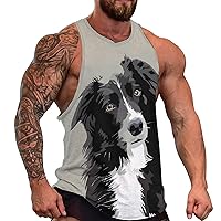Cute Collie Dog Men's Workout Tank Top Casual Sleeveless T-Shirt Tees Soft Gym Vest for Indoor Outdoor
