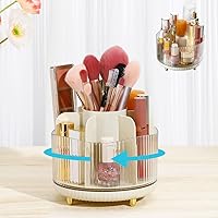 Makeup Brush Holder, 360° Rotating Makeup Organizer with Removable Divider, Clear Make up Brush Cup for Cosmetics, Stationery, Tableware, Office Supply, Large Brush Organizer, Beige