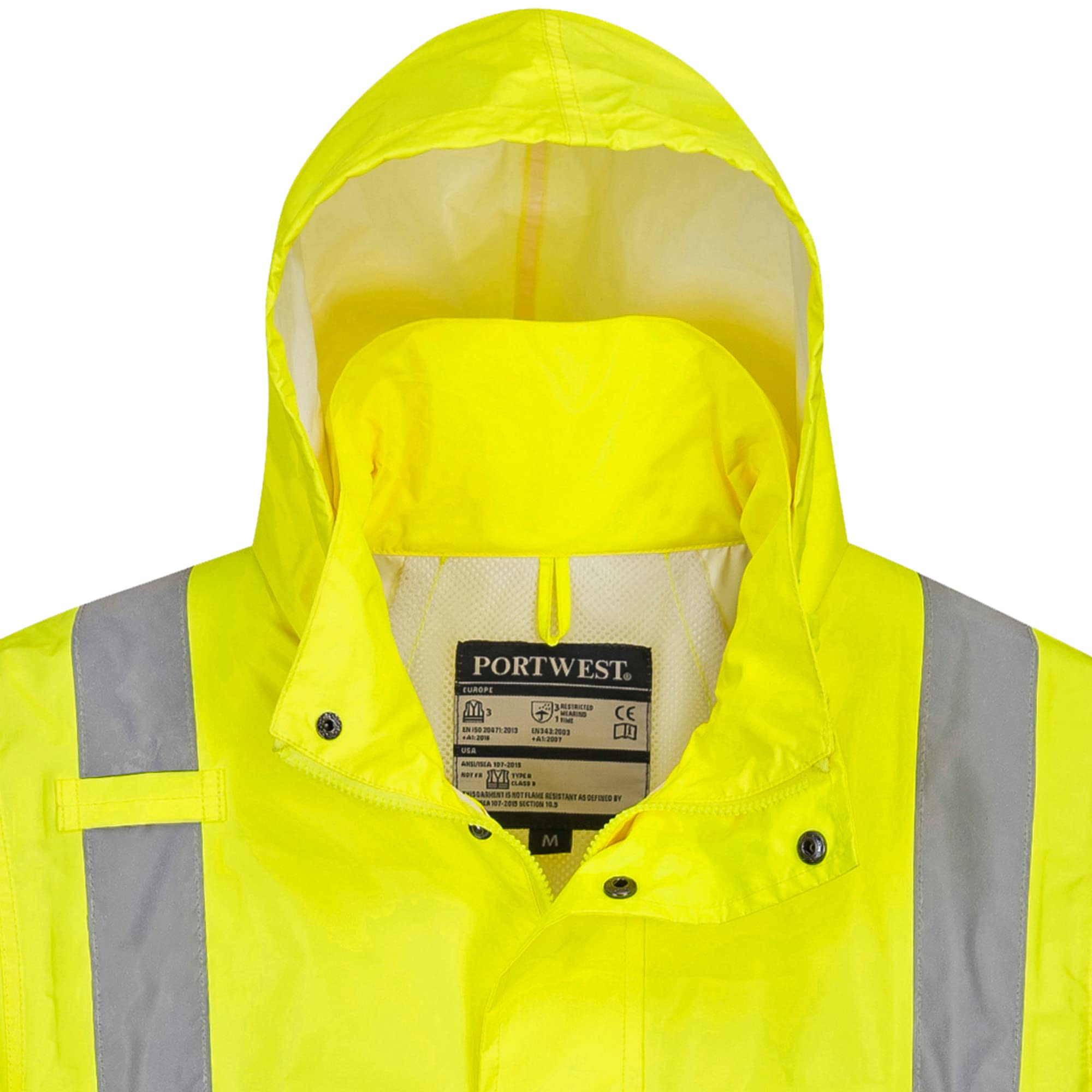Portwest UH445 Men's Classic Raincoat Waterproof Hi Vis Reflective Long Rain Jacket ANSI Class 3