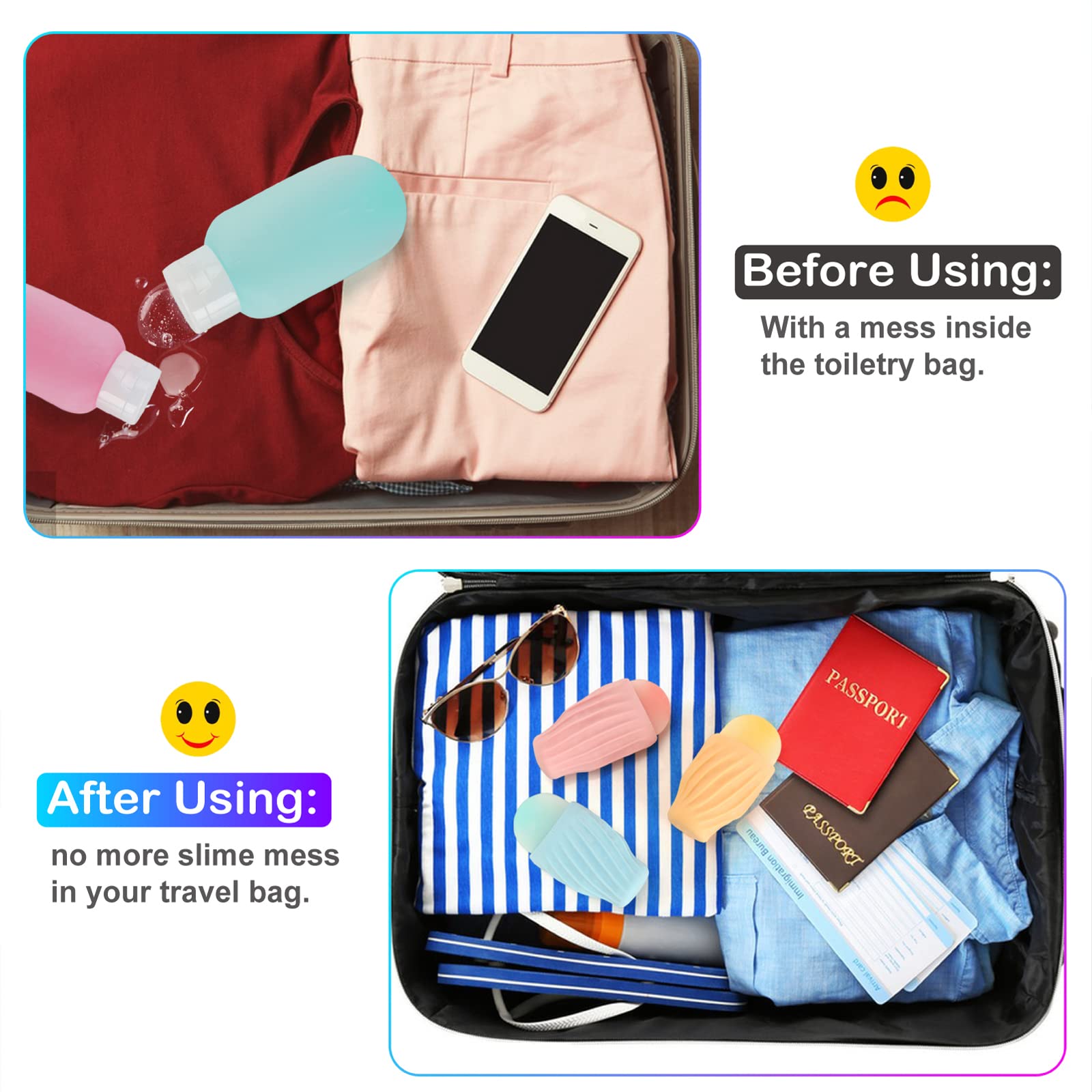 Volnamal 4 Pack Elastic Sleeves for Leak Proofing Travel, Leak Proof Sleeves for Travel Container in Luggage, Reusable Accessory for Travel Toiletries, Colorful