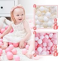 GOGOSO 100 pcs 2.16inch White Beige Clear Ball Pit Balls with 100 pcs 2.16 inch 2 Pink White Plastics Balls