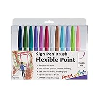 Pentel Arts Sign Pen Brush Tip, Assorted Colors, 12 Pack Box (SES15C2PC12)