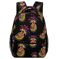 Rainbow Tie Dye Pineapple Travel Laptop Backpack Casual Daypack with Mesh Side Pockets for Book Shopping Work