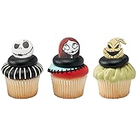 DecoPac The Nightmare Before Christmas Rings, Halloween Cupcake Decorations Featuring Jack, Sally, And Oogie Boogy - 24 Pack