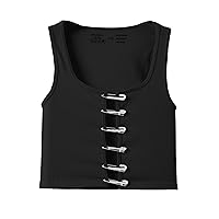 Women Going Out Crop Top Sexy Square Neck Cropped Tank Top Trendy Cut Out Sleeveless Ribbed Tops Summer