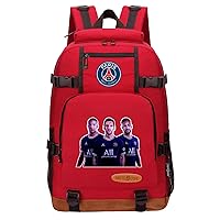 Youth PSG Graphic Travel Knapsack-Football Stars Messi & Neymar & Mbappe Bookbag Casual Canvas Daypack for Students