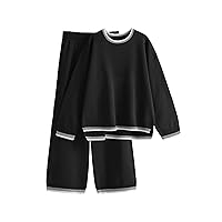Lentta Women's 2 Piece Sweater Sets Outfits Long Sleeve Knit Pullover Tops Wide Leg Pants Lounge Sets Tracksuits