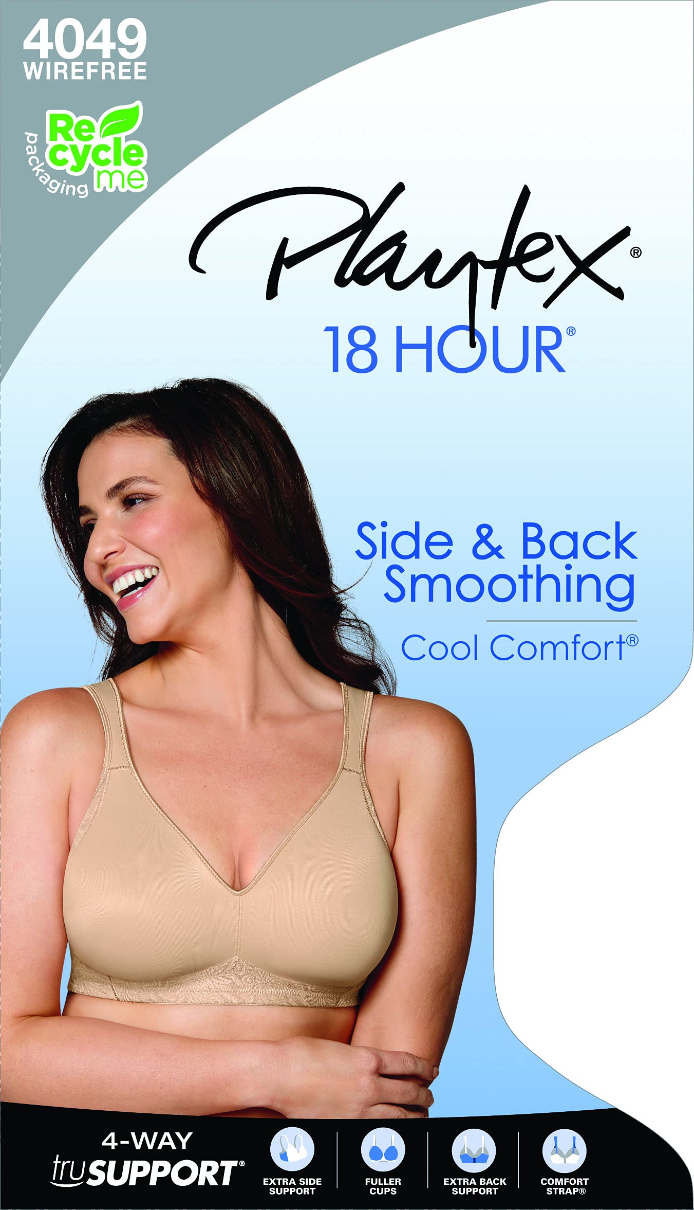 Playtex womens 18 Hour Side & Back Smoothing Wireless Bra, Cool Comfort Wire-Free Bra, Single Or 2-Pack