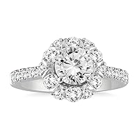 AGS Certified 1 3/4 Carat TW Diamond Halo Engagement Ring in 14K White Gold (H-I Color, I1-I2 Clarity)