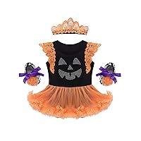 iiniim Baby Girl's Halloween Pumpkin Tutu Romper Outfits with Headband Leg Warmer Shoes
