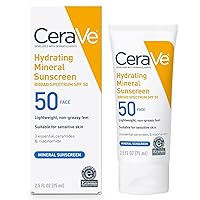CeraVe 100% Mineral Sunscreen SPF 50 | Face sunscreen With Zinc Oxide & Titanium Dioxide | Hyaluronic Acid + Niacinamide + Ceramides | Oil Free Sunscreen For Face | Travel Size Sunscreen 2.5 oz