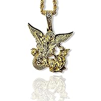 Strength of St Michael Archangel Saint Michael Men's Women's 925 Italy 14k Gold 5X Necklace Pendant, Rope Chain the archangel Michael