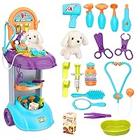 Doctor Cart Kit for Kids Aged 3 4 5, Kids Doctor Playset, Pretend Medical Play Set for Toddler Boys and Girls, 18Pcs Pretend Play Toys with Soft Plush Pet, Birthday for Kids