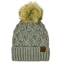 Winter Sherpa Fleeced Lined Chunky Knit Stretch Pom Pom Beanie Hat Cap (Handmade Bobble Gray Mix)