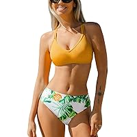 CUPSHE Women Swimsuit Bikini Set Two Piece Bathing Suit Criss Cross Back Strappy Side with Double Spaghetti Straps