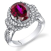Peora Created Ruby Gallery Ring Sterling Silver Oval Shape 3.75 Carats Sizes 5 to 9