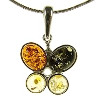 BALTIC AMBER AND STERLING SILVER 925 BUTTERFLY PENDANT NECKLACE - 14 16 18 20 22 24 26 28 30 32 34