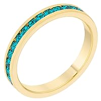 BaubleBox Stylish Stackables Turquoise Crystal 18k Gold Plated Ring-Swarovski Crystal-December Birthstone Stacker Ring-Aqua Crystal