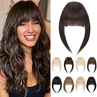 Human Hair Extensions Clip in Bangs Brown French Bangs Clip on Bangs with Temple Natural Thick Fake Bangs Fringe Bangs Hairpieces For Women Daily Wear Natural Color #02-Dark Brown