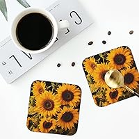 Drink Coasters Set of 6 Sunflowers Leather Coasters Spill Protection for Table Desk Cute Drink Coasters for Cup Heat Resistant Coffee Coasters for Wooden Table Desk Kitchen Office