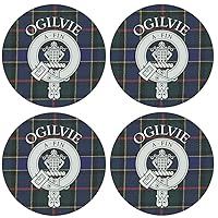 Ogilvie Scottish Clan Family Name Round Cork Backed Coasters Set of 4