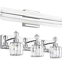 PRESDE Modern Dimmable LED 24inch Vanity Light Fixtures with Modern Chrome 3-Light Crystal Bathroom Lights