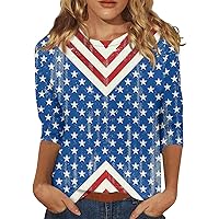 Fourth of July Shirts for Women,Women's Fashion Summer Casual 3/4 Sleeve Independence Day Crewneck Pullover Top Blouses