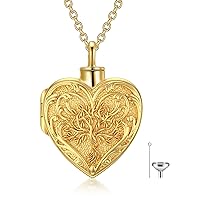 Real White Gold/Rose Gold/Yellow Gold Cremation Jewelry for Ashes, Personalize Solid Gold Tree of life/Butterfly/Rose Heart Locket Necklace for Ashes to Keep Human Dog Cat in Memory