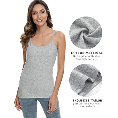 Vislivin Womens Cotton Camisole Adjustable Strap Tank Tops with Shelf Bra  Stretch Undershirts