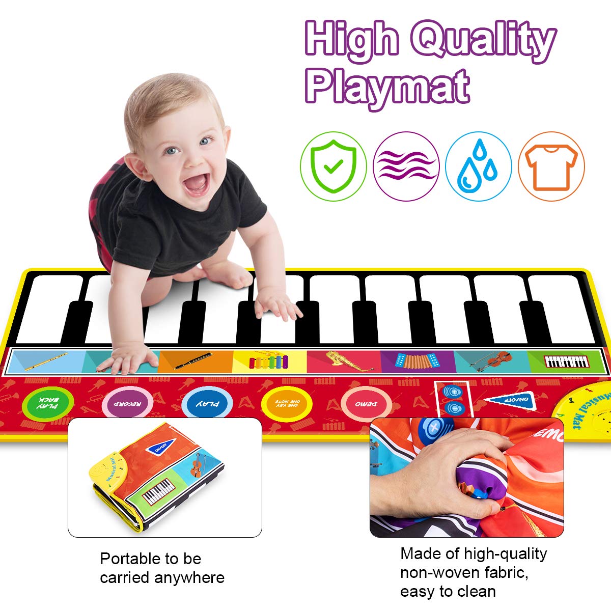 Tencoz Kids Musical Mats, 58.26” x 23.62” Large Musical Dance Toys for Toddlers, 10 Keys Piano Mat with 8 Selectable Musical Instruments Toys gifts for kids