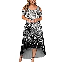 HTHLVMD Office Summer Plus Size Tunic Womens Pretty Cold Shoulder Sleeve Stretch Blouses Fit Frilly Crewneck Cotton Print Tunic Woman Black