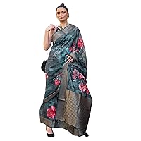 Indian Women Brasso Handloom Designer Weaving Sequins Saree Blouse Festival Muslim Sari 3511