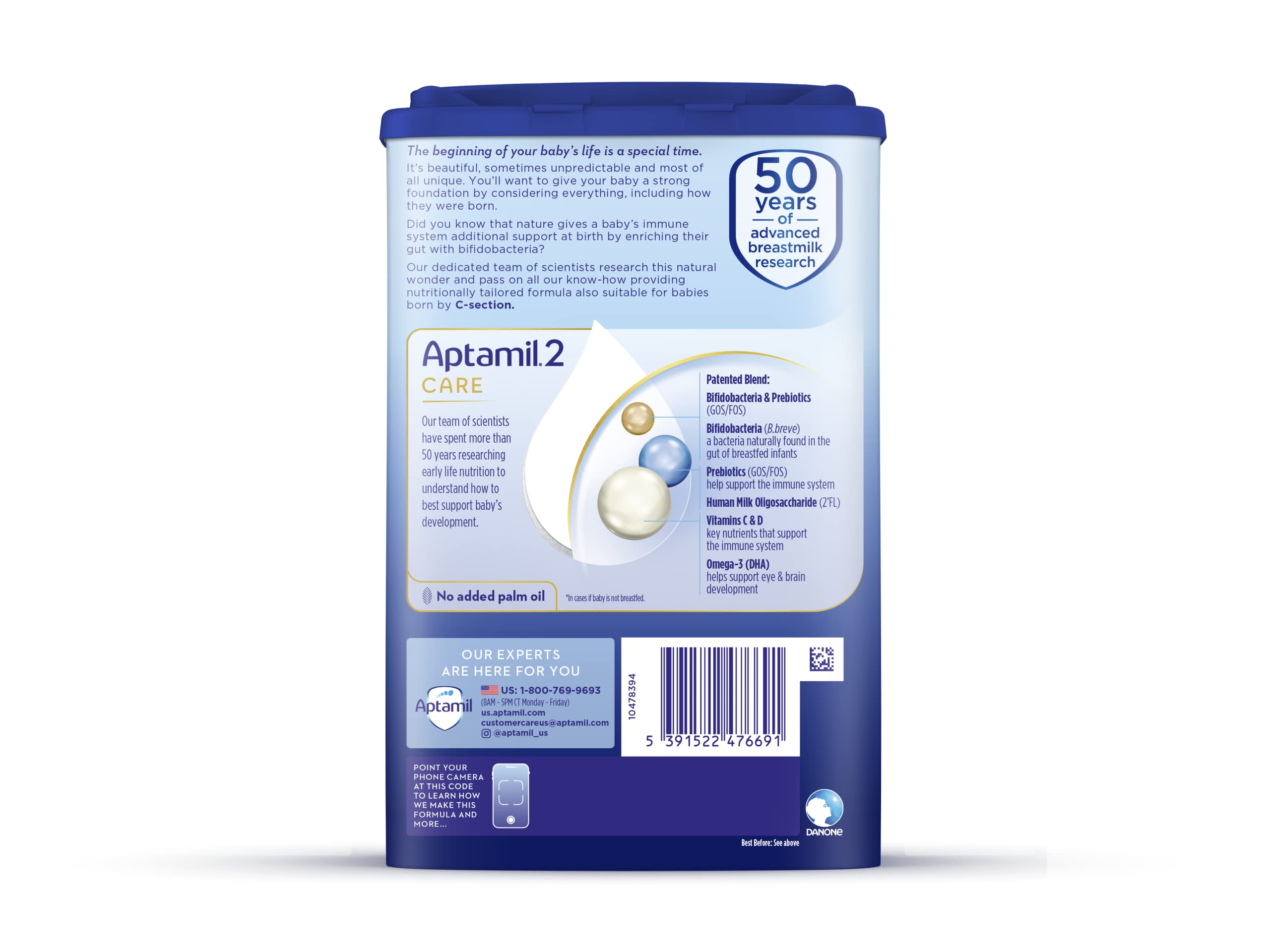 Aptamil Care Stage 2, Milk Based Powder Infant Formula for 6+ Months, with DHA & ARA, Omega 3 & 6, Prebiotics, Contains No Palm Oil, 28.2 Ounces