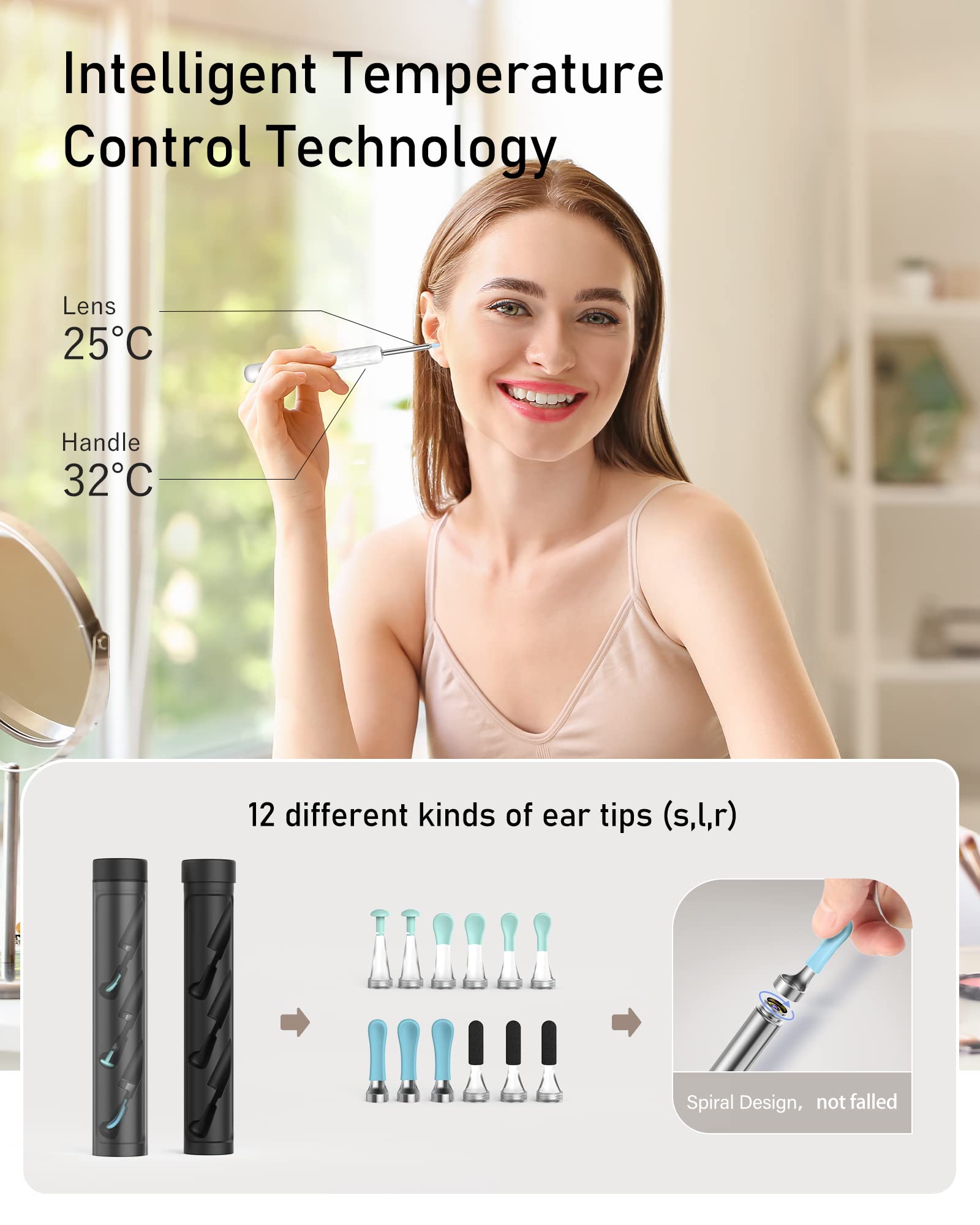 Bebird Pro Ear Wax Removal Tool with 1440P HD Camera and 6 LED Lights, Free with Deep Cleaning Blackhead Remover, Ear Cleaner for Smaller Ears,FDA Ear Wax Removal Kit for iOS,Android Phones