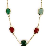 ELYA Jewelry Womens Gold IP Green and Red Dyed Chalcedony Necklace