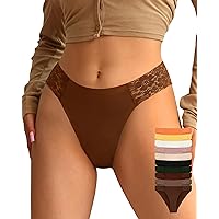 ASIMOON High Waist Bikini Underwear Womens Seamless Lace No Show Panties Soft Stretch High Cut Panties 10 Pack