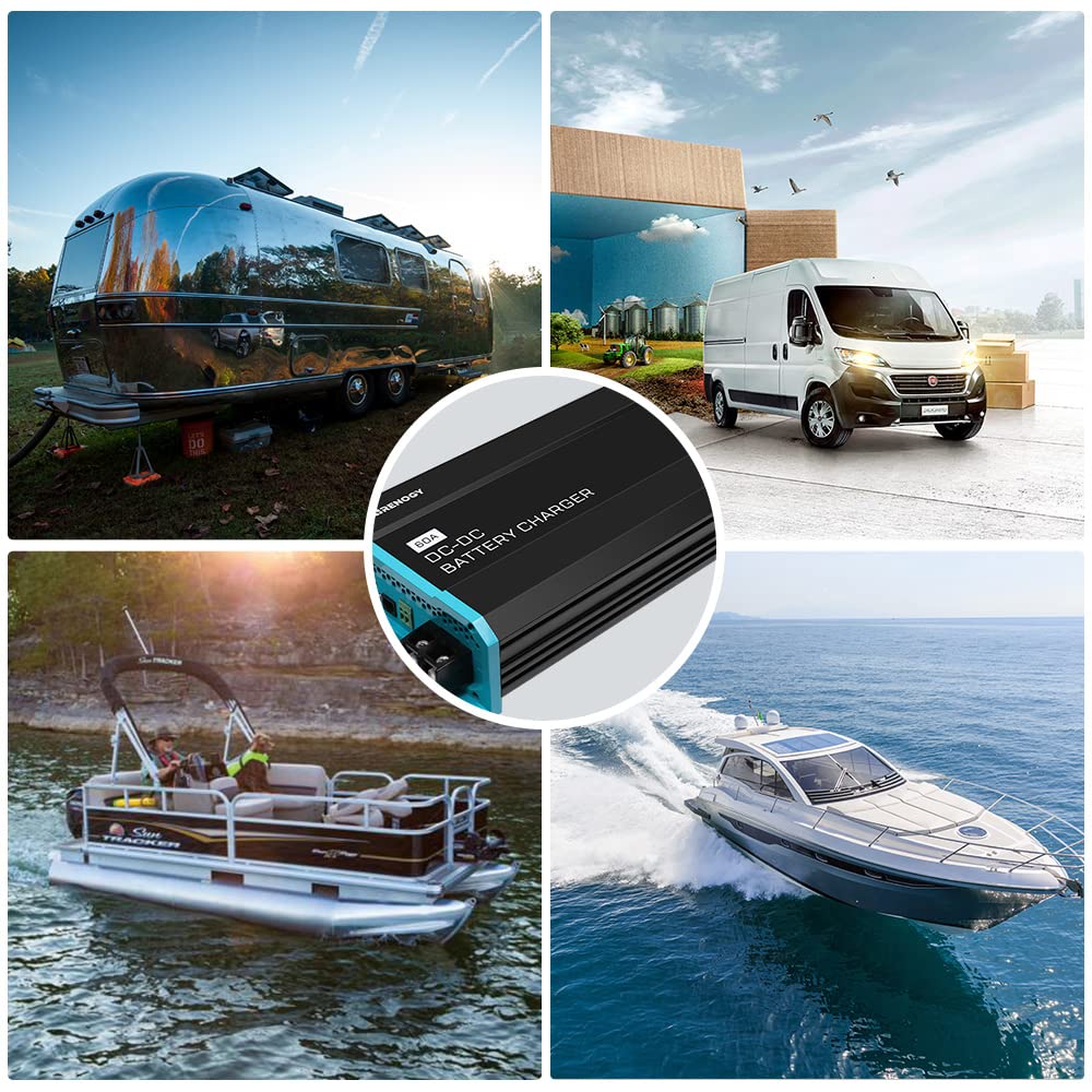 Renogy 12V 60A DC to DC On-Board Battery Charger for Flooded, Gel, AGM, and Lithium, Using Multi-Stage Charging in RVs, Commercial Vehicles, Boats, Yachts, 60A