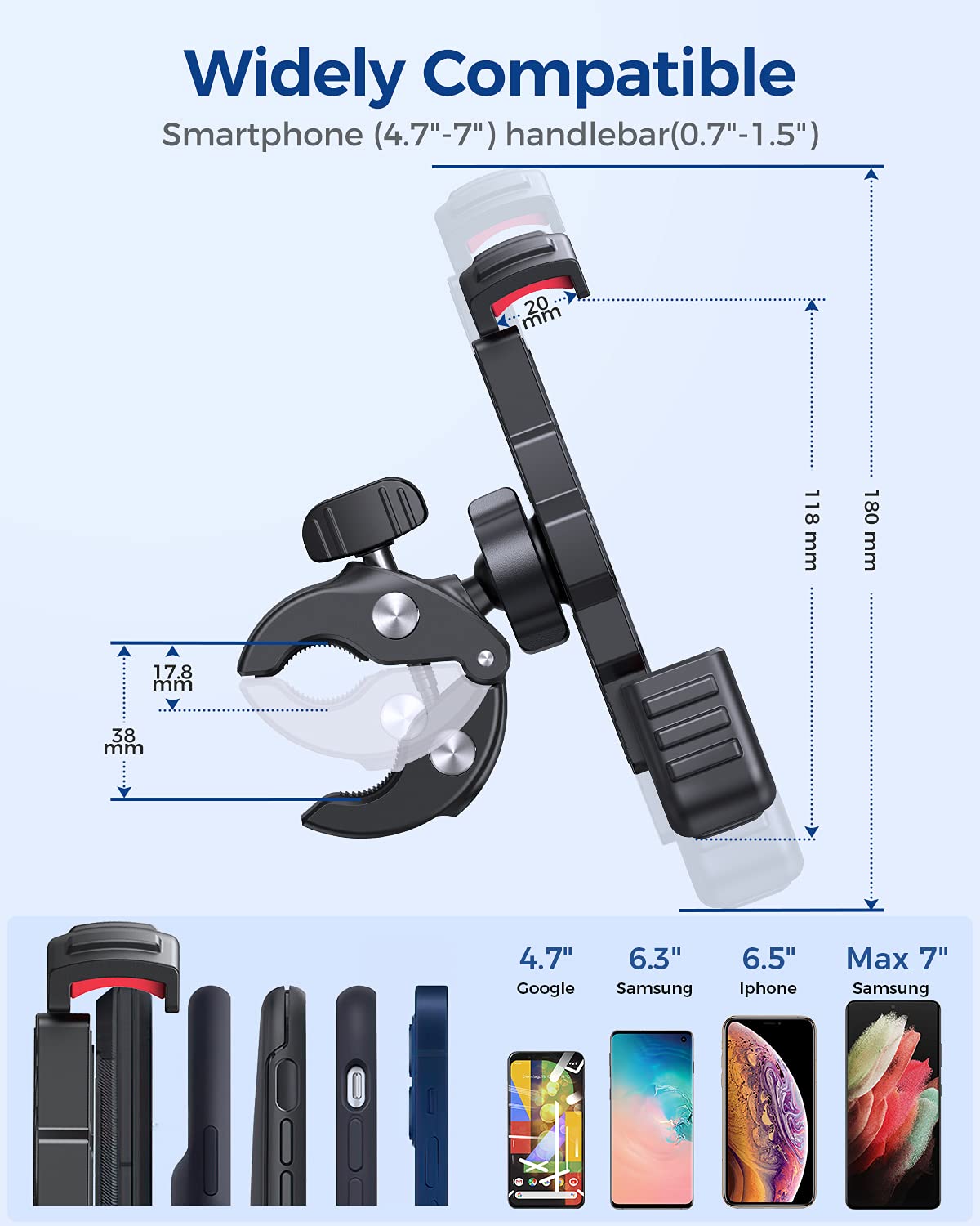 Sanosan One-Push Motorcycle Phone Mount,3s Quickly Install,1 Second Automatic Lock & Release, Bike Phone Holder Handlebar, Motorcycle Accessories for Bicycle, Compatible for Cellphone (4.7