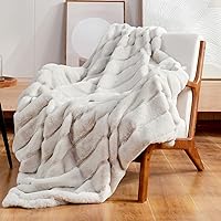 Faux Fur Throw Blanket for Couch, Cozy Soft Plush Thick Winter Blanket for Sofa Bedroom Living Room, 50 * 60 Inches Beige
