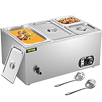 VEVOR Commercial Food Warmer, 2x1/3GN and 2x1/6GN, 4-Pan Stainless Steel Bain Marie, 14.8 Qt Capacity, 1500W 110V Steam Table 6 inch Deep, Temp. Control 86-185℉, Electric Soup Warmer w/Lids & 2 Ladles