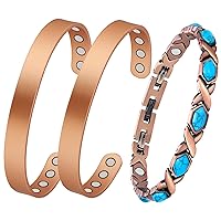 Feraco 3 Pcs Copper Bracelet for Women for Arthritis and Joint, Pure Solid Copper Lymph Detox Magnetic Therapy Bangle for Carpal Tunnel and Relief Pain, 3500 Gauss Effective Magnet