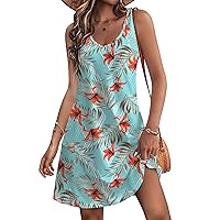 HOTOUCH Women's Casual Sundress with Pockets Summer Boho Beach Dress Floral T-Shirts Dress V Neck Loose Tank Dresses