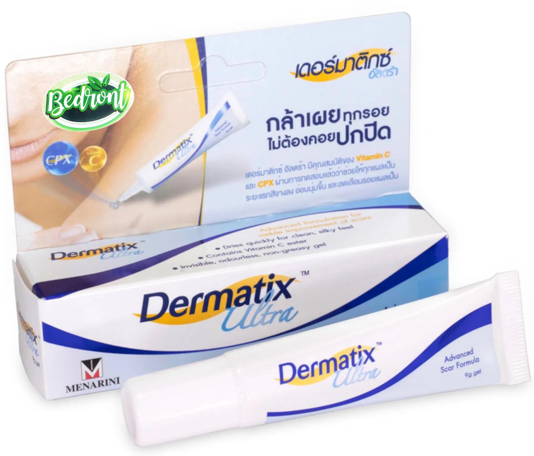 Bedront Special Advanced Formula Thai Dermatix Ultra Silicone Gel for Cosmetic Improvement of Keloids, Surgical, Burn & Hypertrophic Scars, Made in USA (15 grams)