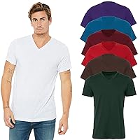Bella Canvas Mens V-Neck T-Shirt, Unisex Short Sleeve Tee, Set of 6,L Multicolor