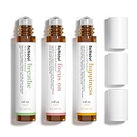 Benatu Essential Oil Blends Set (Breathe, Focus on, Happiness), Aromatherapy Roll On for Massage, Skin Care, Home - Revive Fragrance Gift for Women and Men