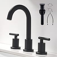 Two Handle Widespread Bathroom Sink Faucet - 3 Hole Vanity Faucet with Pop-Up Drain & cUPC Faucet Supply Lines, 8 Inch Black Bathroom Sink Faucet
