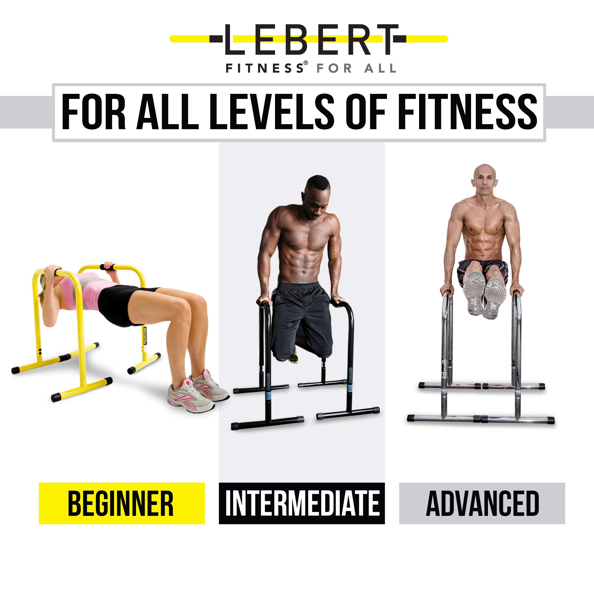 Lebert Fitness Dip Bar Stand - Original Equalizer Total Body Strengthener Pull Up Bar Home Gym Exercise Equipment Dipping Station - Hip Resistance Band, Workout Guide and Online Group