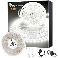 CT CAPETRONIX White LED Strip Light, 16.4 Feet 24 Volt LED Light Strip White, 6000K-6500K Daylight Super Bright LED Tape Light for Bedroom, Kitchen, Closet, Cabinet, Mirror, Indoor（Dimmer Included）